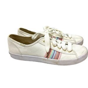 Keds Womens White Kickstart Rainbow Webbing Stripe Sneakers Size 11 Dream Foam